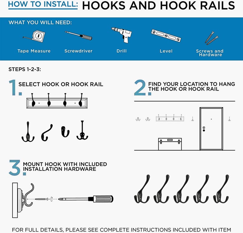HARPOON Coat Hooks with Three Flared Prongs,3.5 Inch Heavy Duty Coat Hat Hook 5 Pack Satin Nickel - Image 4